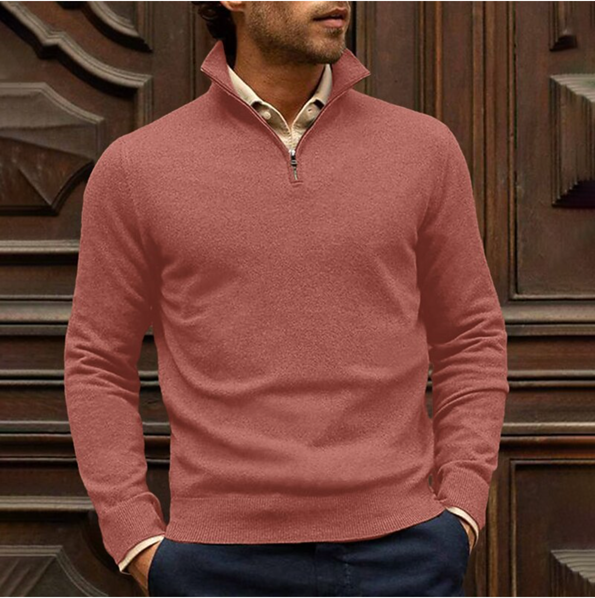 Half-zip pullover made of cotton blend