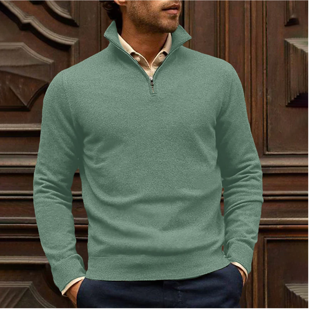 Half-zip pullover made of cotton blend