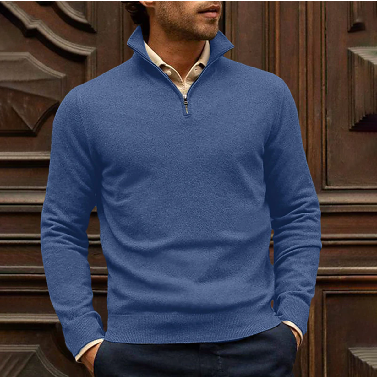 Half-zip pullover made of cotton blend