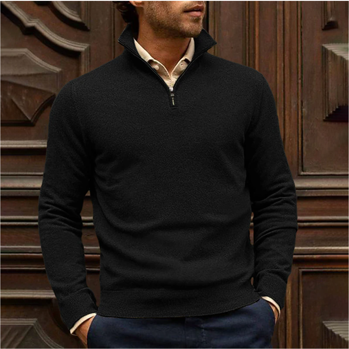 Half-zip pullover made of cotton blend