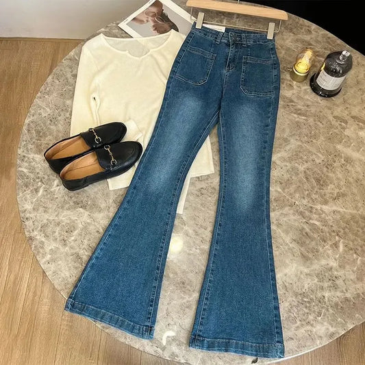 Hochtaillierte Damen Jeans mit Weitem Bein