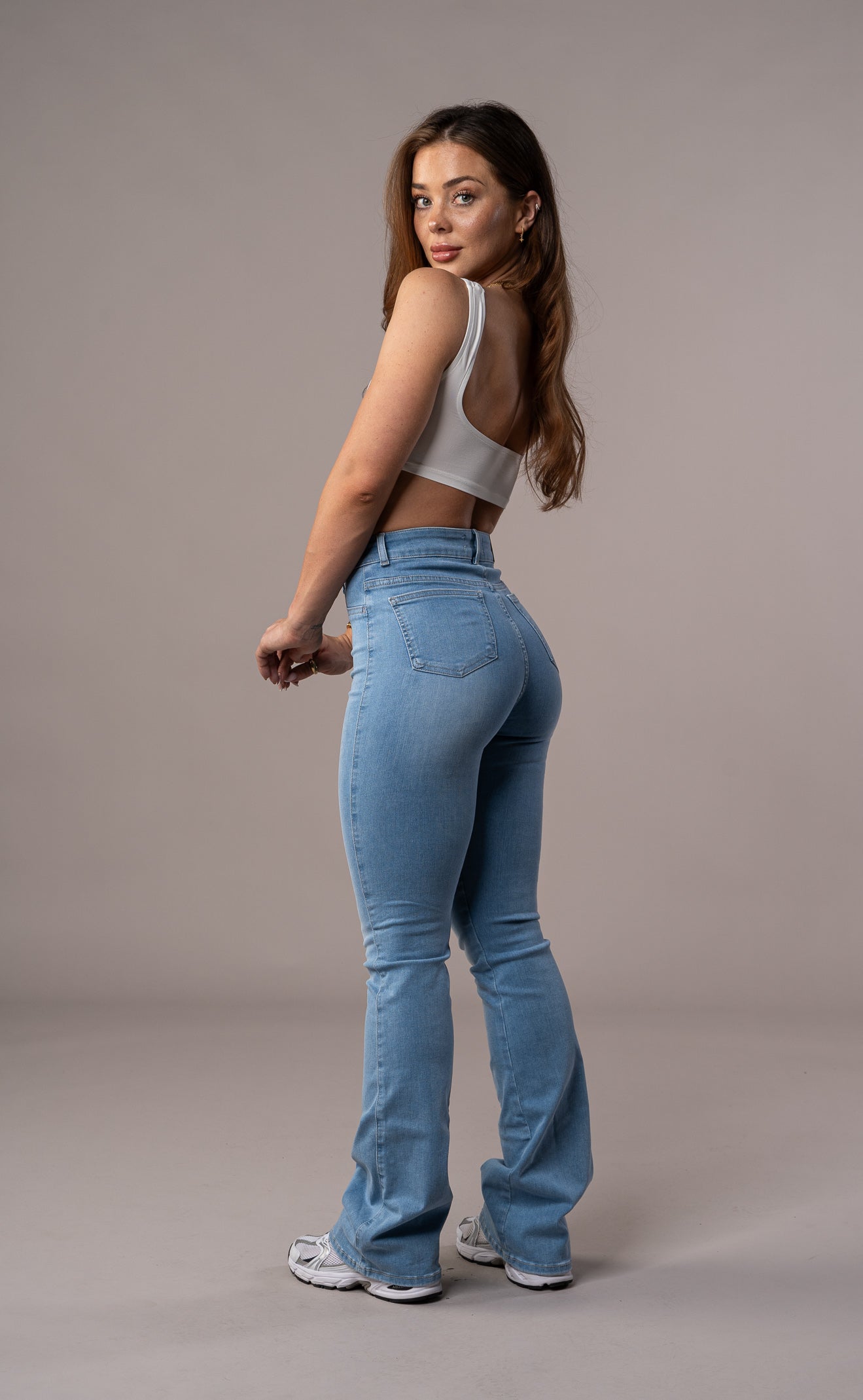 Jeans a vita alta slim fit da donna in denim elasticizzato