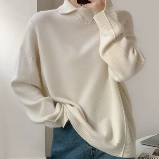 Hochwertiger Damen Strickpullover aus  – Zeitloses Design in Aprikose, Himmelblau und Weiß