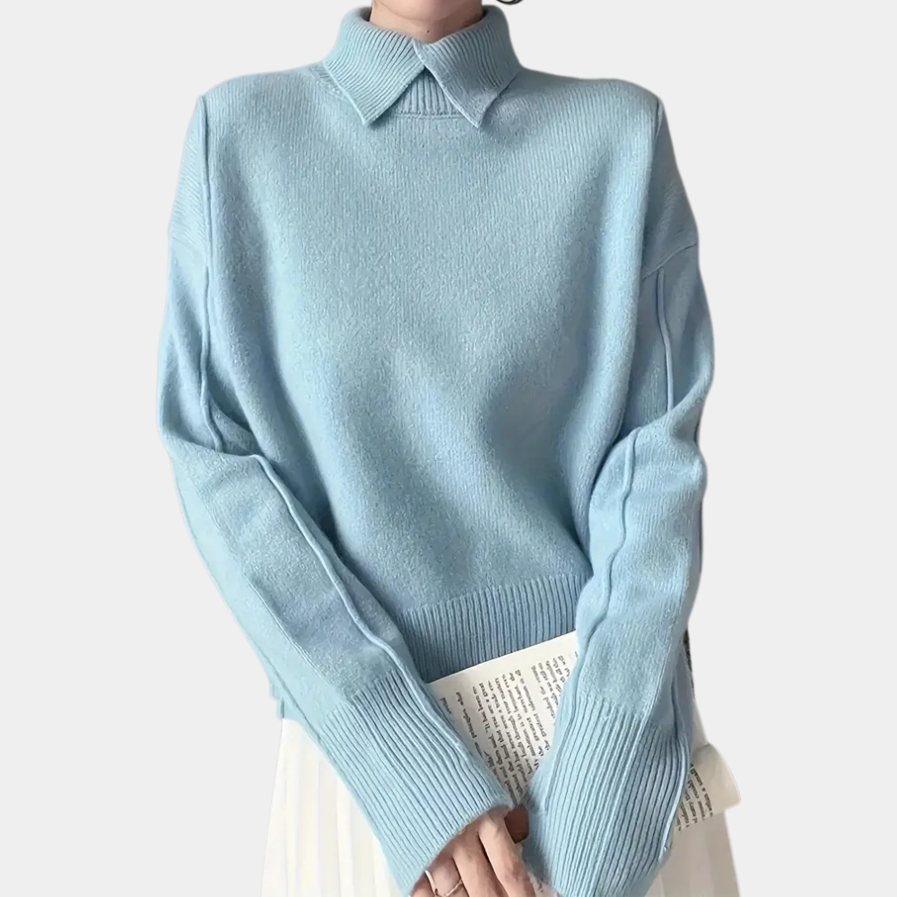 Maglione lavorato a maglia di alta qualità da donna – Design senza tempo in albicocca, azzurro cielo e bianco