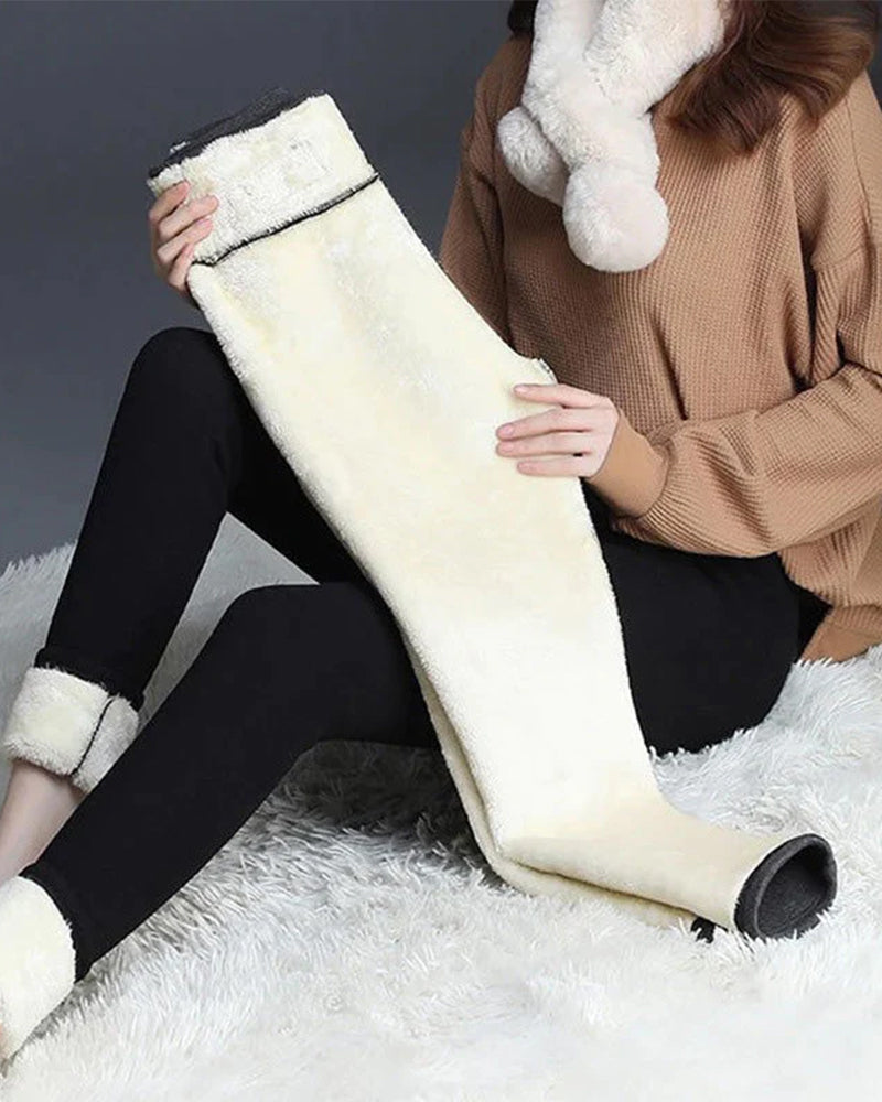 Hög midja lammskinn vinterleggings dam – Andningsbara och bekväma leggings för kyla, varmt foder, svart, ljusgrå, marinblå