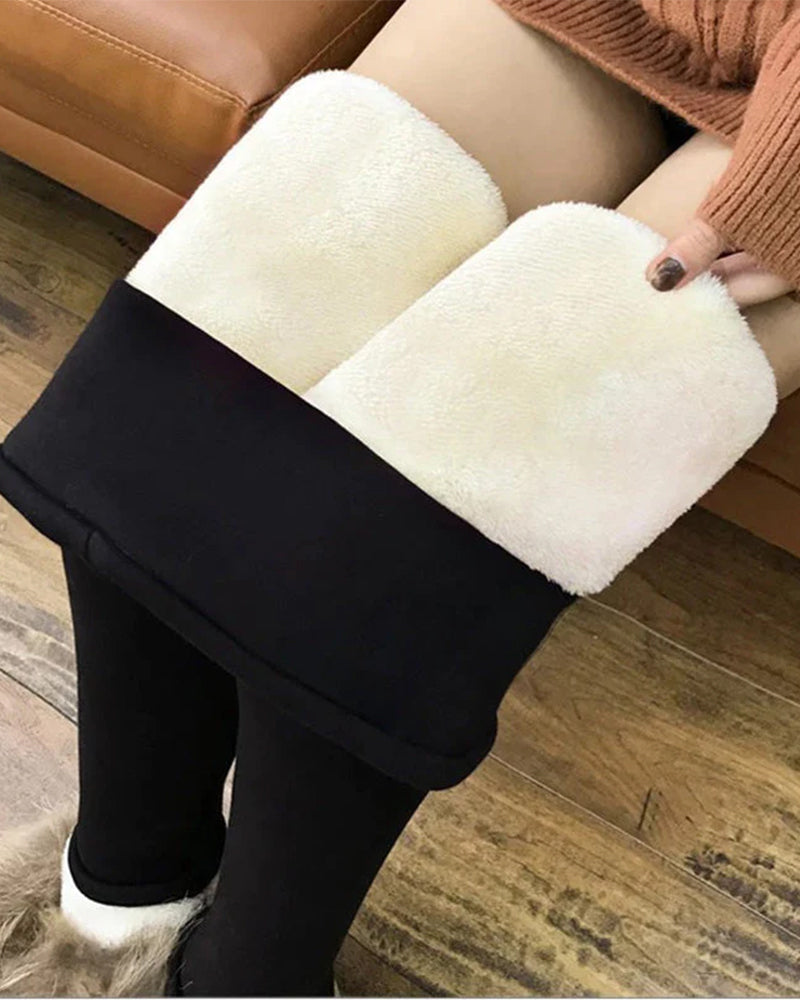 Hög midja lammskinn vinterleggings dam – Andningsbara och bekväma leggings för kyla, varmt foder, svart, ljusgrå, marinblå