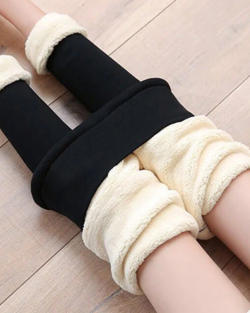 Hög midja lammskinn vinterleggings dam – Andningsbara och bekväma leggings för kyla, varmt foder, svart, ljusgrå, marinblå