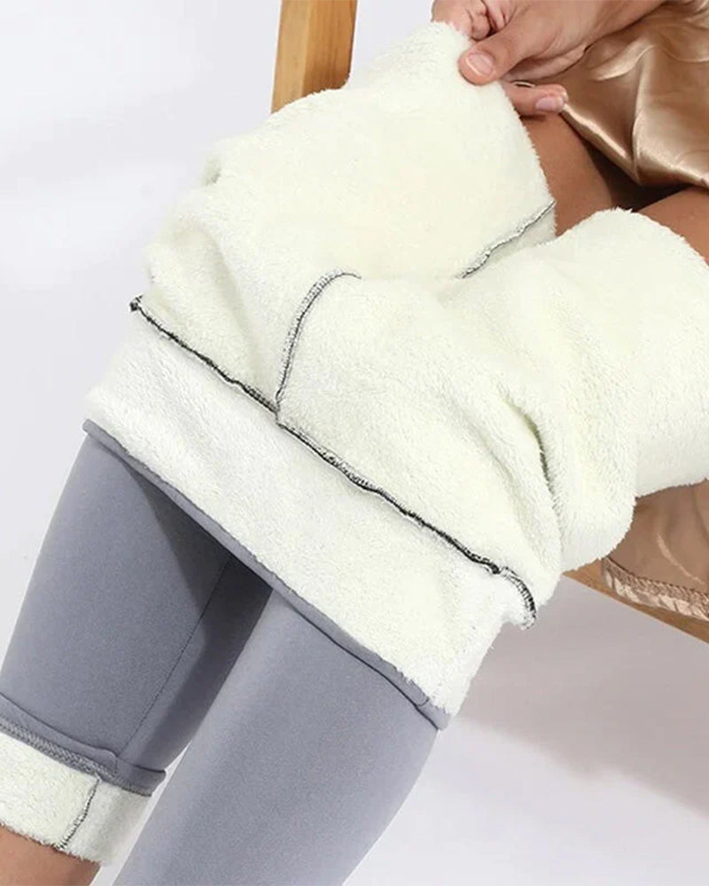 Hög midja lammskinn vinterleggings dam – Andningsbara och bekväma leggings för kyla, varmt foder, svart, ljusgrå, marinblå