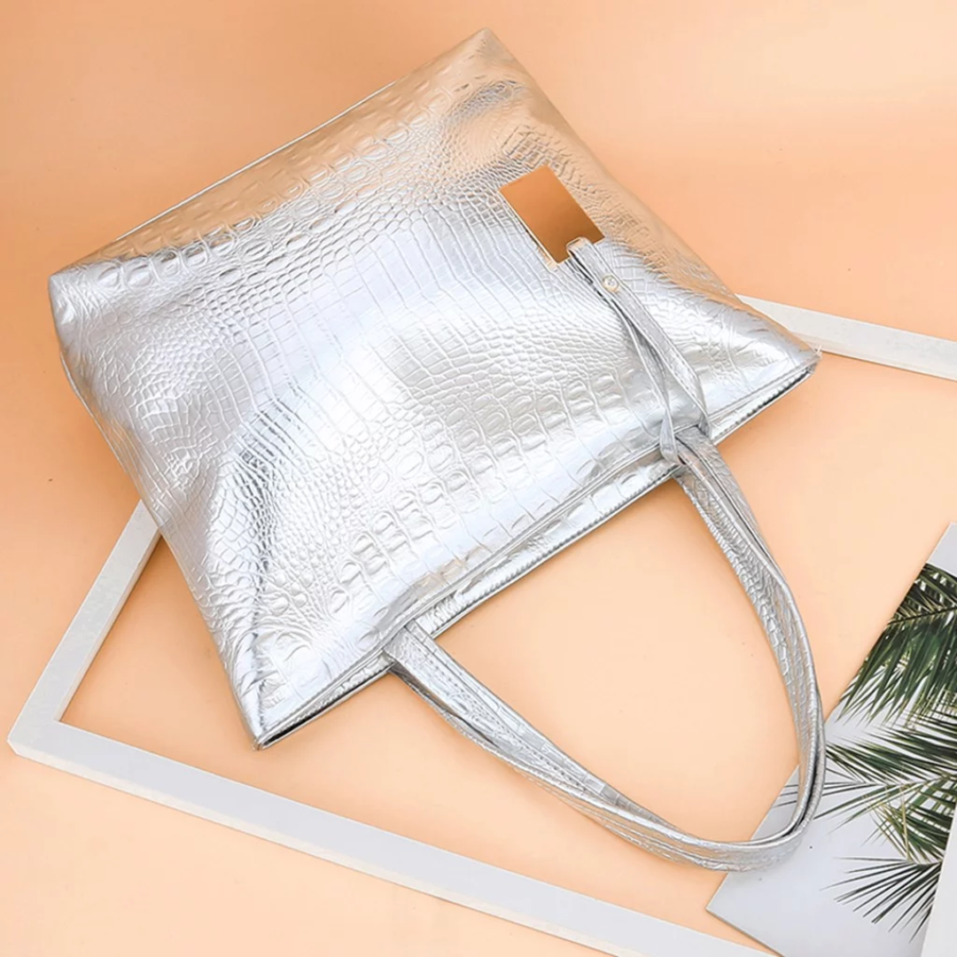 Schultertasche mit Krokodilprint