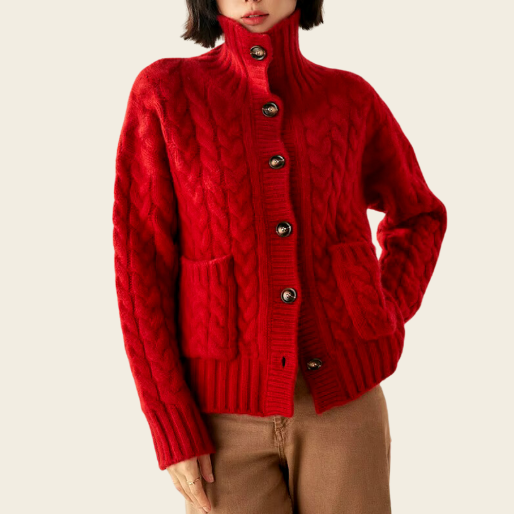 Rollkragen-Strickjacke für Damen