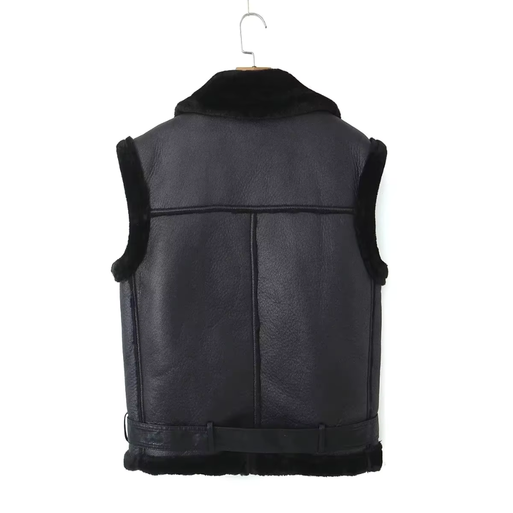 Gilet donna in ecopelle con fodera in finta pelliccia shearling