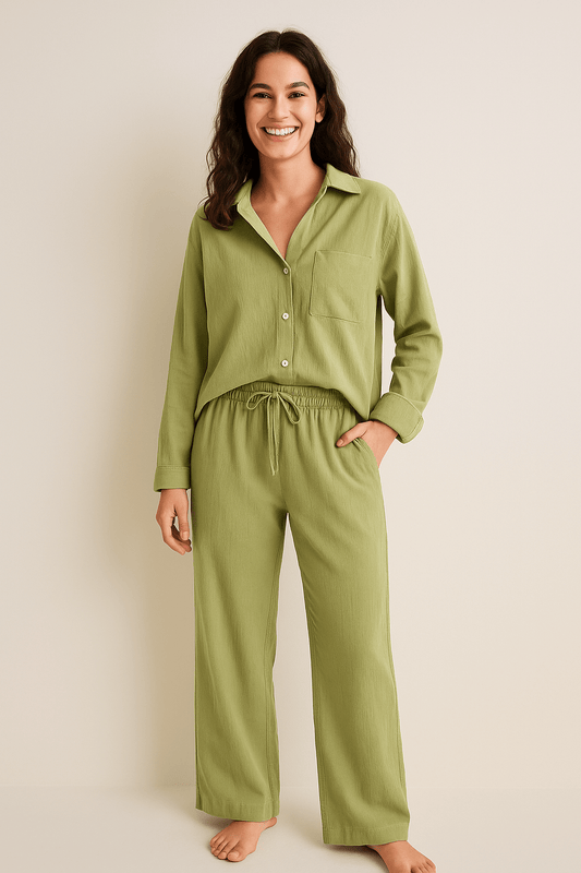 Joyce 2-teiliges Set mit lockerer Bluse und Hose – Atmungsaktives Baumwoll-Leinen-Gemisch 0