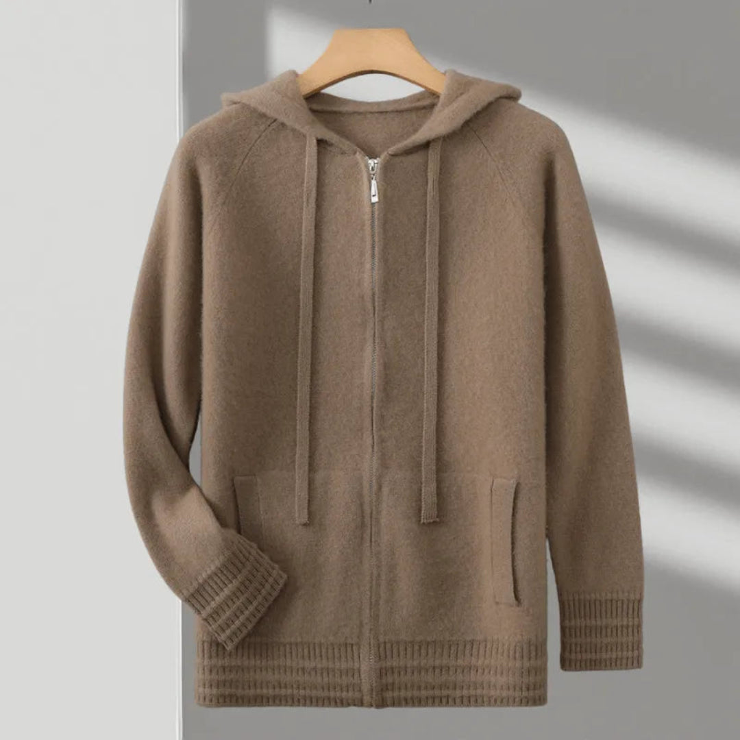 Kashmir-hoodie med huva och dragkedja