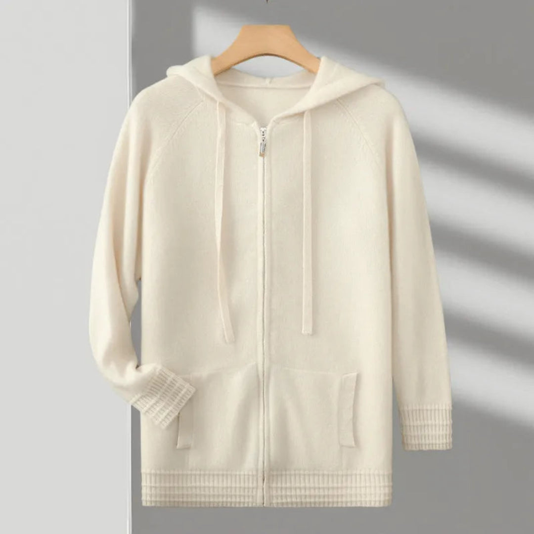 Kashmir-hoodie med huva och dragkedja