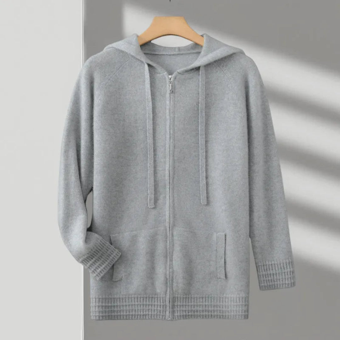 Kashmir-hoodie med huva och dragkedja