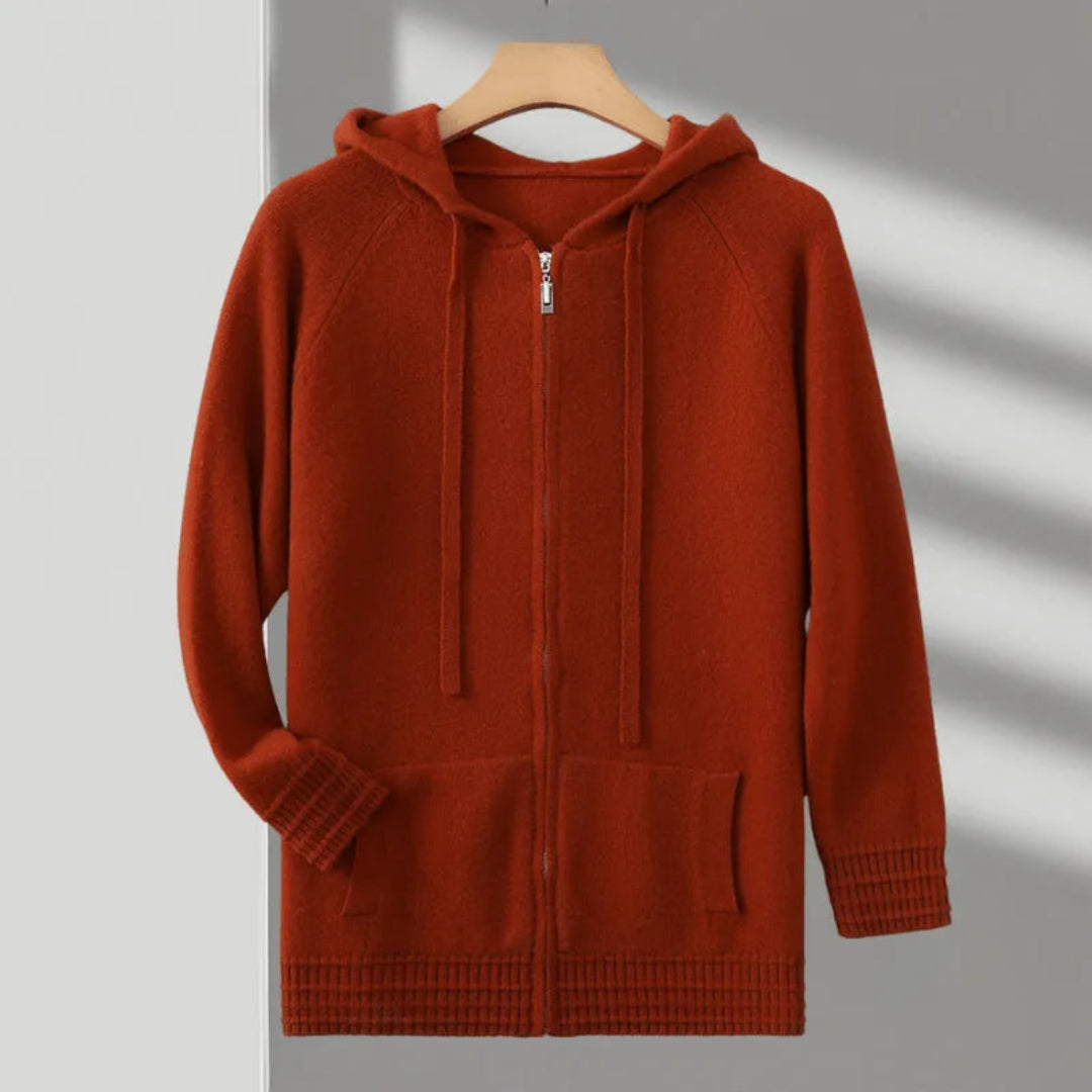 Kashmir-hoodie med huva och dragkedja