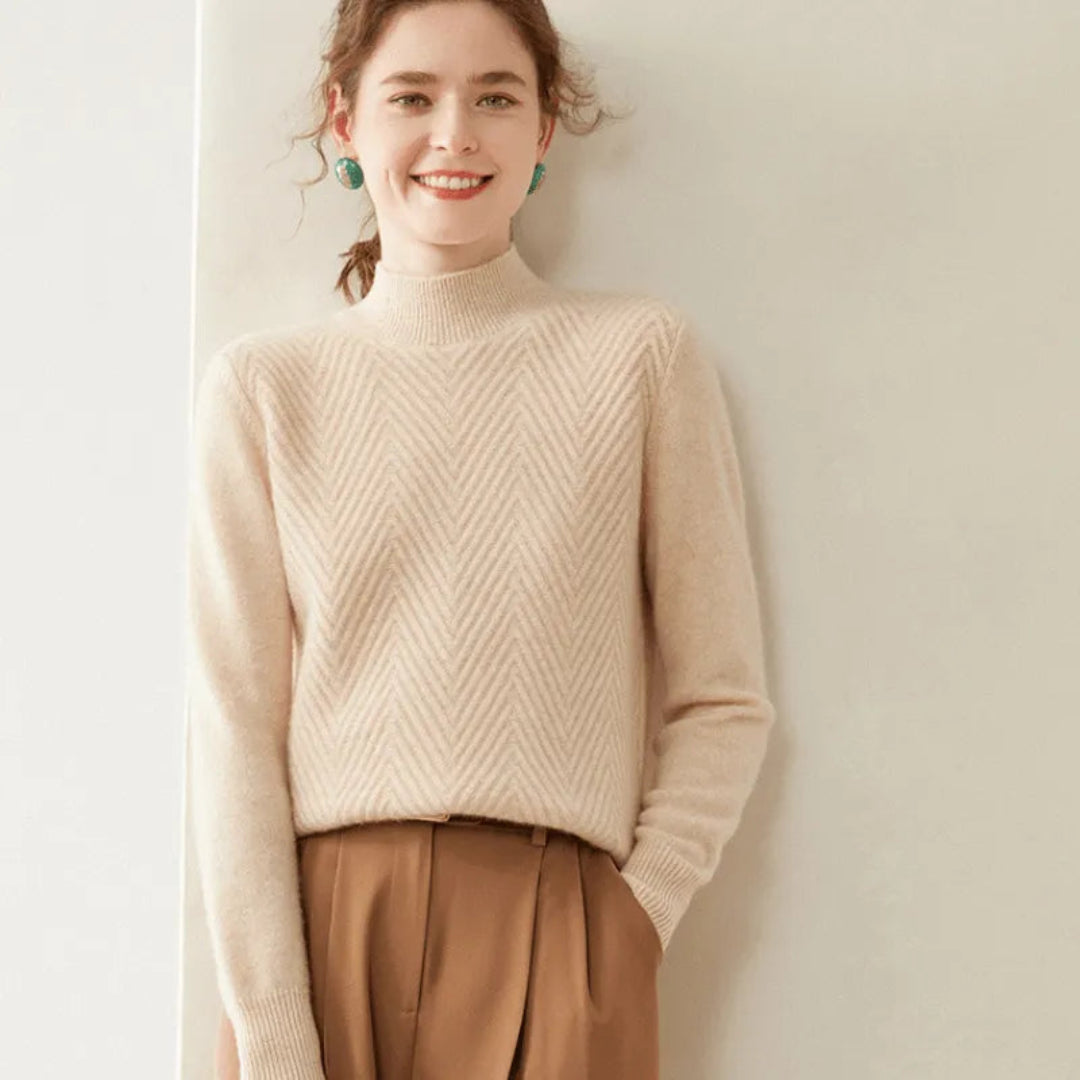 Pullover with Chevron Pattern and Mock Neck