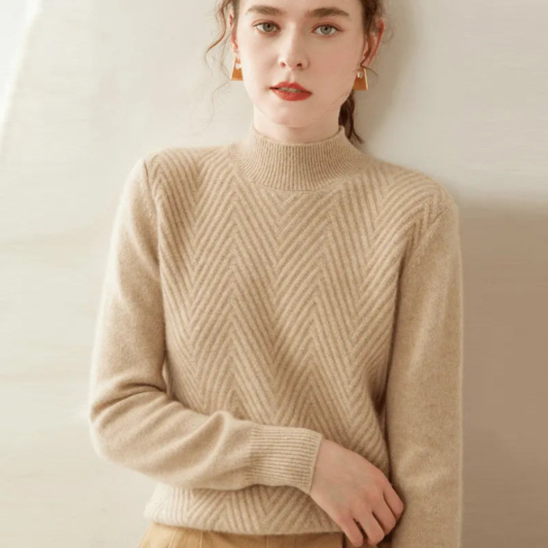 Pullover with Chevron Pattern and Mock Neck
