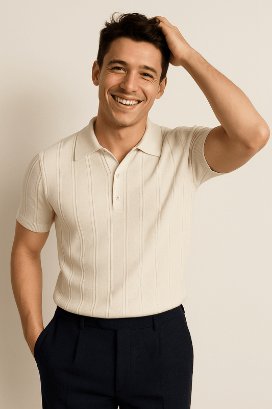 Kurzarm Strickpoloshirt mit klassischem Kragen und elastischem Material