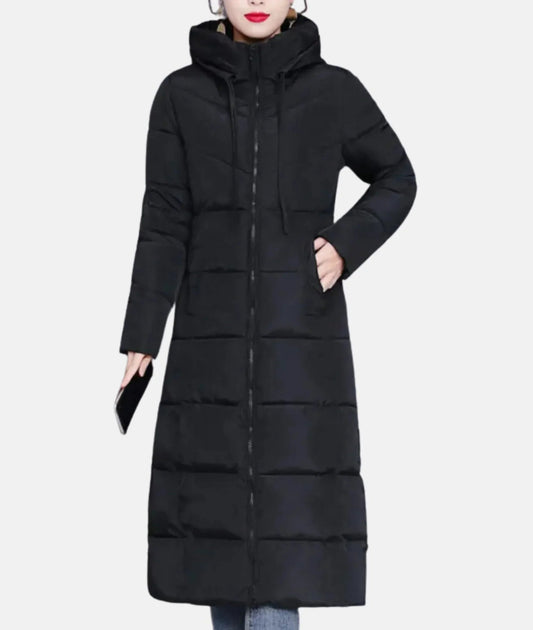 Lange Damenwinterjacke mit Kapuze