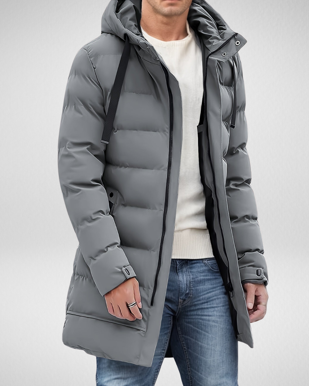 Lange Wattierte Herren Winterjacke – Wasserdicht mit Kapuze und Praktischen Taschen für Optimalen Kälteschutz 2
