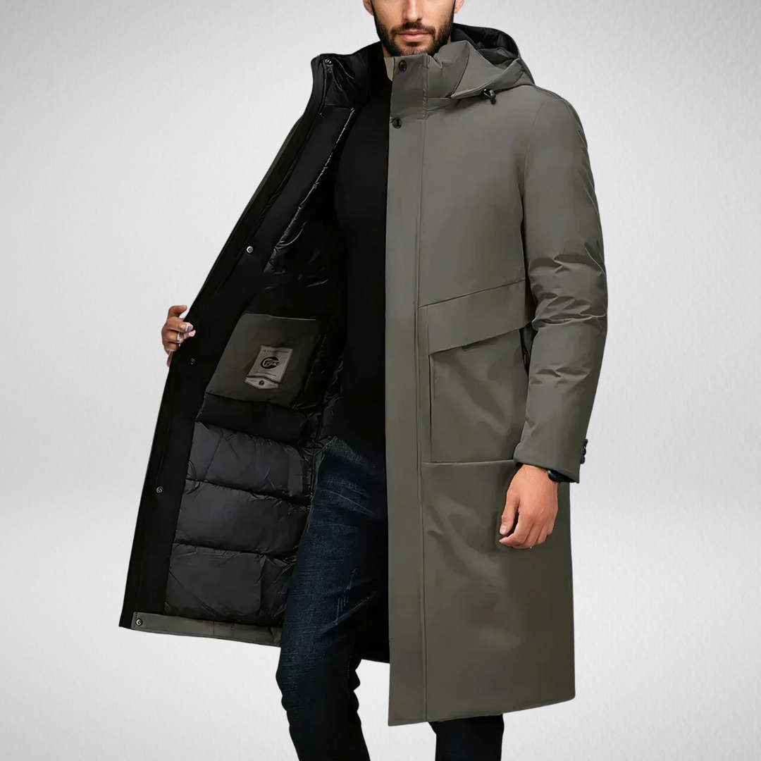 Lange Winterjacke Herren – Gefütterte, Wasserdichte Parka-Jacke mit Kapuze und Praktischen Taschen in Verschiedenen Farben 0