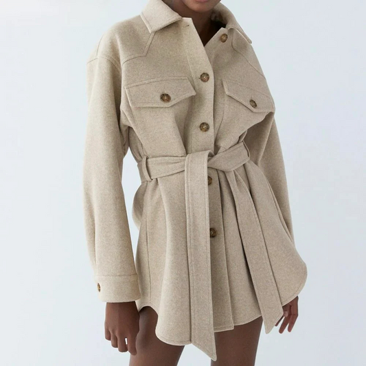 Long wool coat for women with adjustable belt