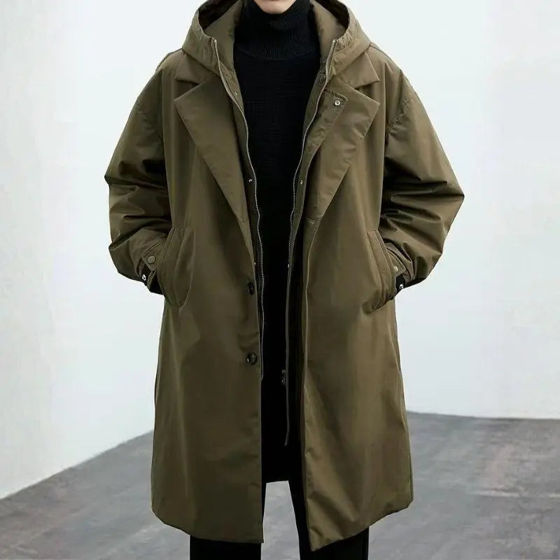 Langer wasserdichter Puffer-Trenchcoat für Herren mit Kapuze – Optimaler Wetterschutz 3