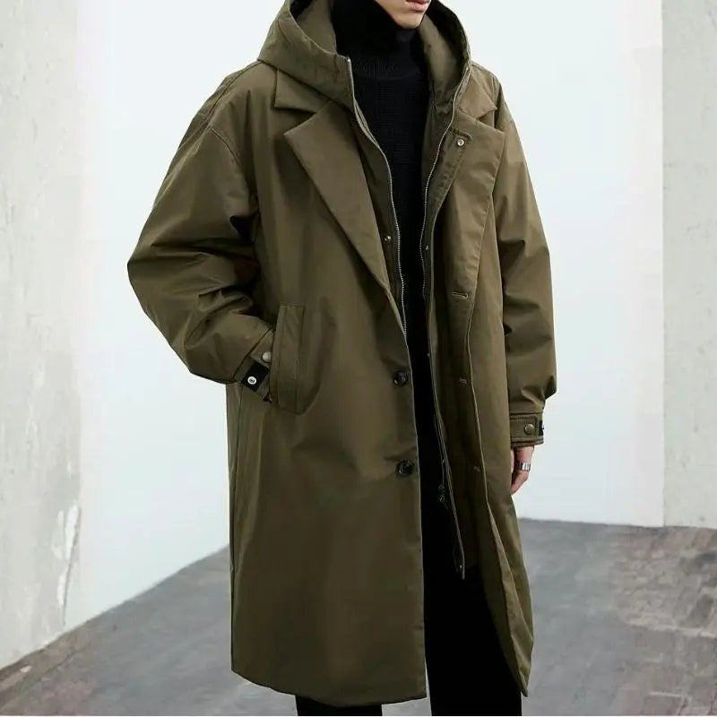 Langer wasserdichter Puffer-Trenchcoat für Herren mit Kapuze – Optimaler Wetterschutz 8