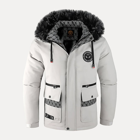 Wattierte Winterjacke mit Pelzkragen