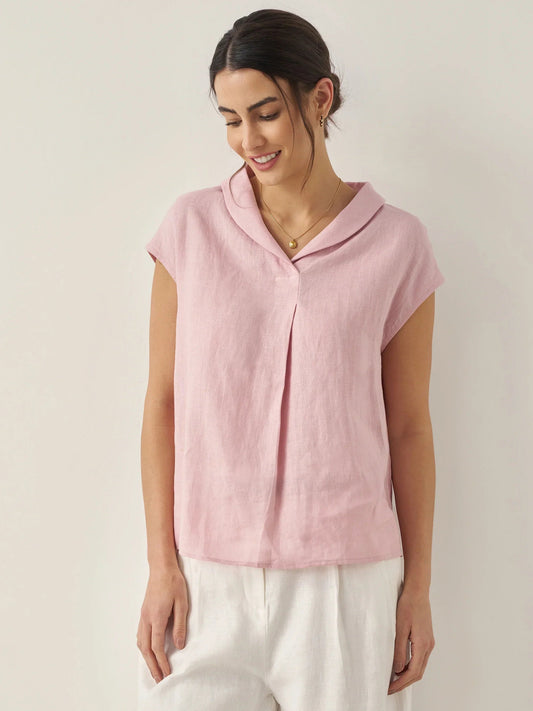 Top leggero in lino da donna con scollo a V