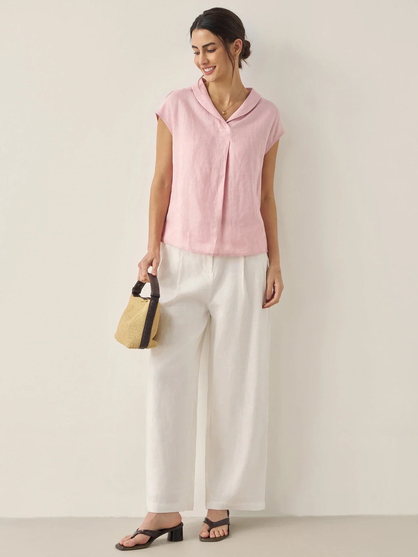 Lightweight Linen Top Women V-Neck