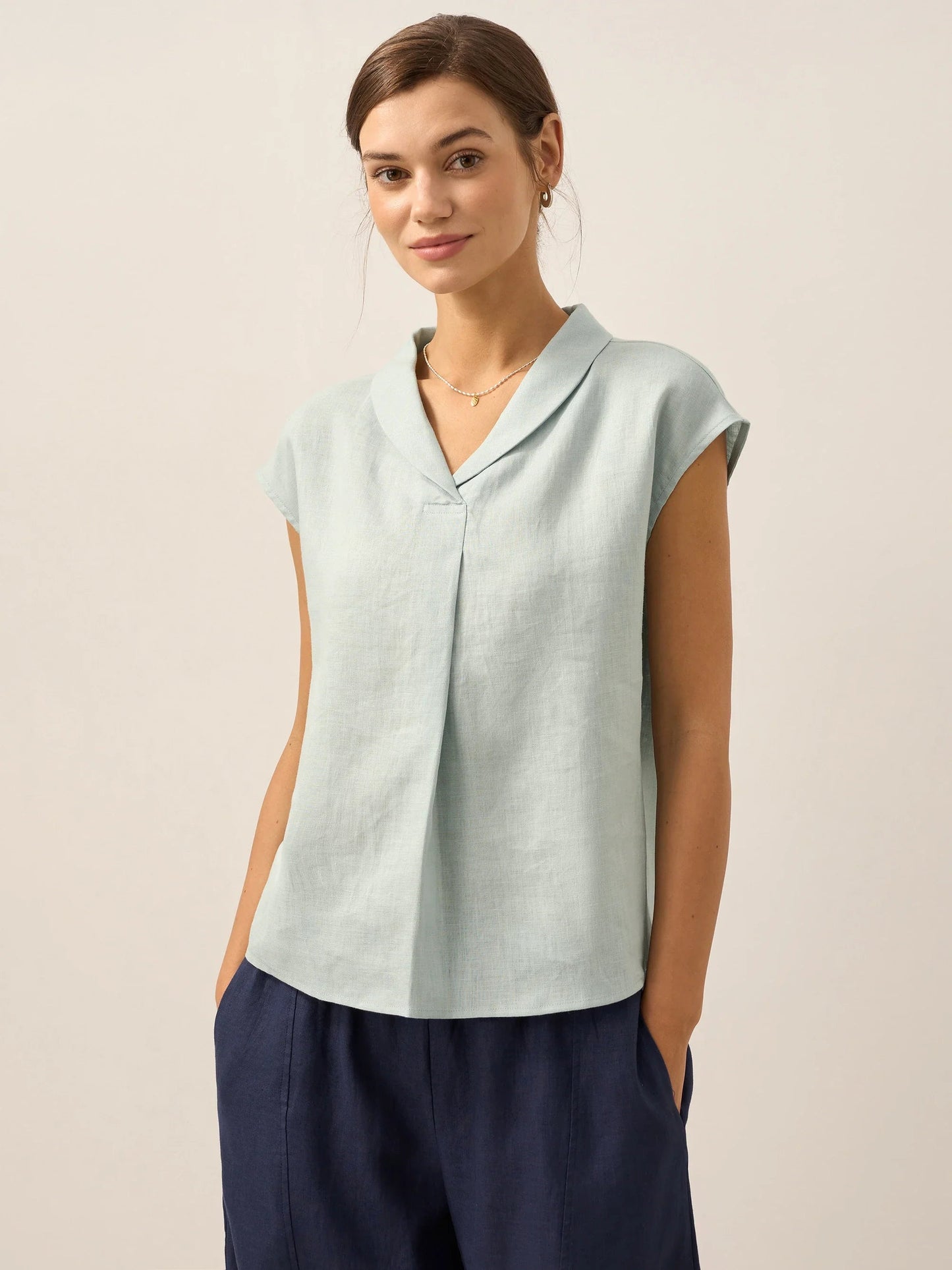 Lightweight Linen Top Women V-Neck