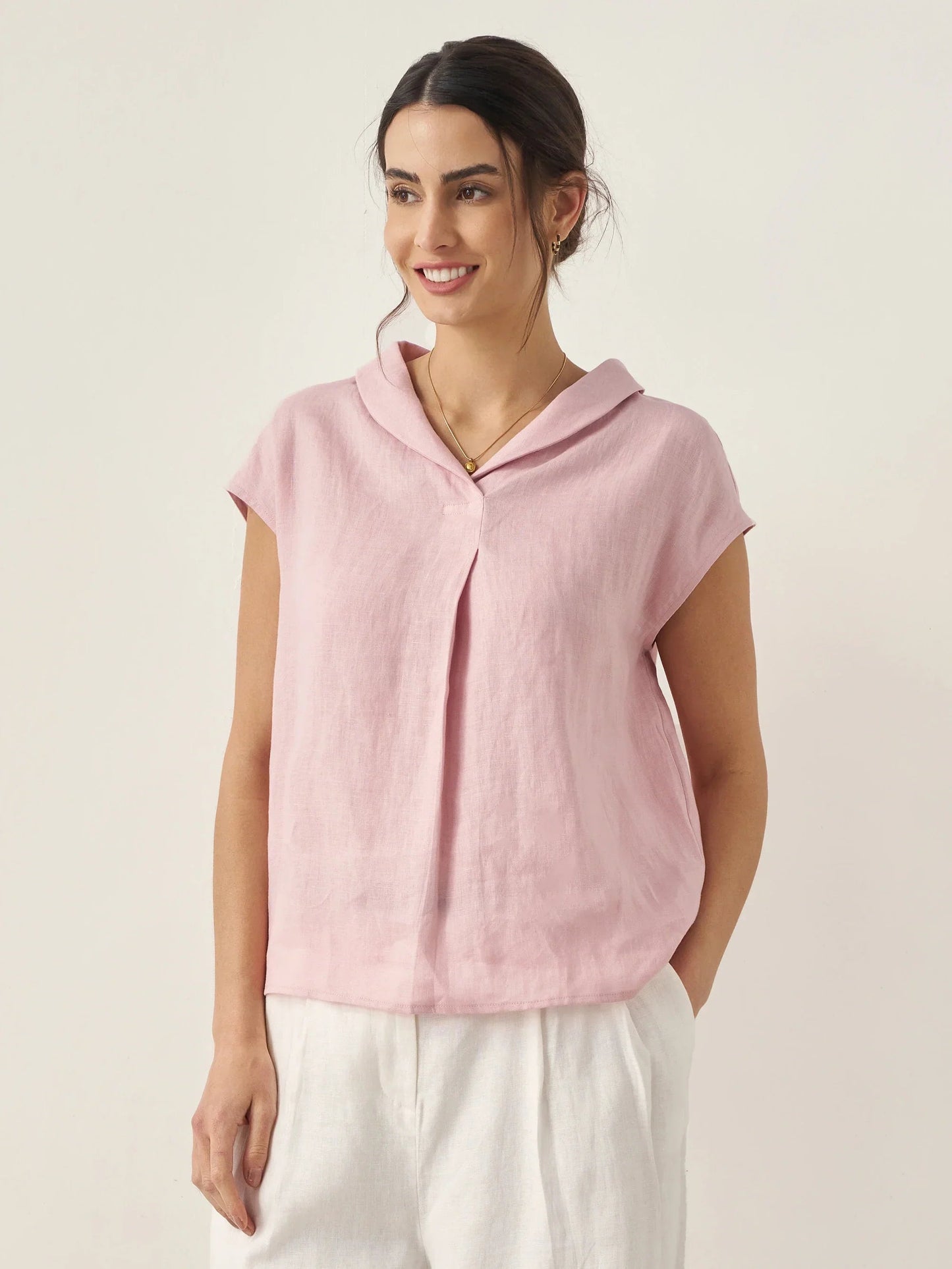 Lightweight Linen Top Women V-Neck