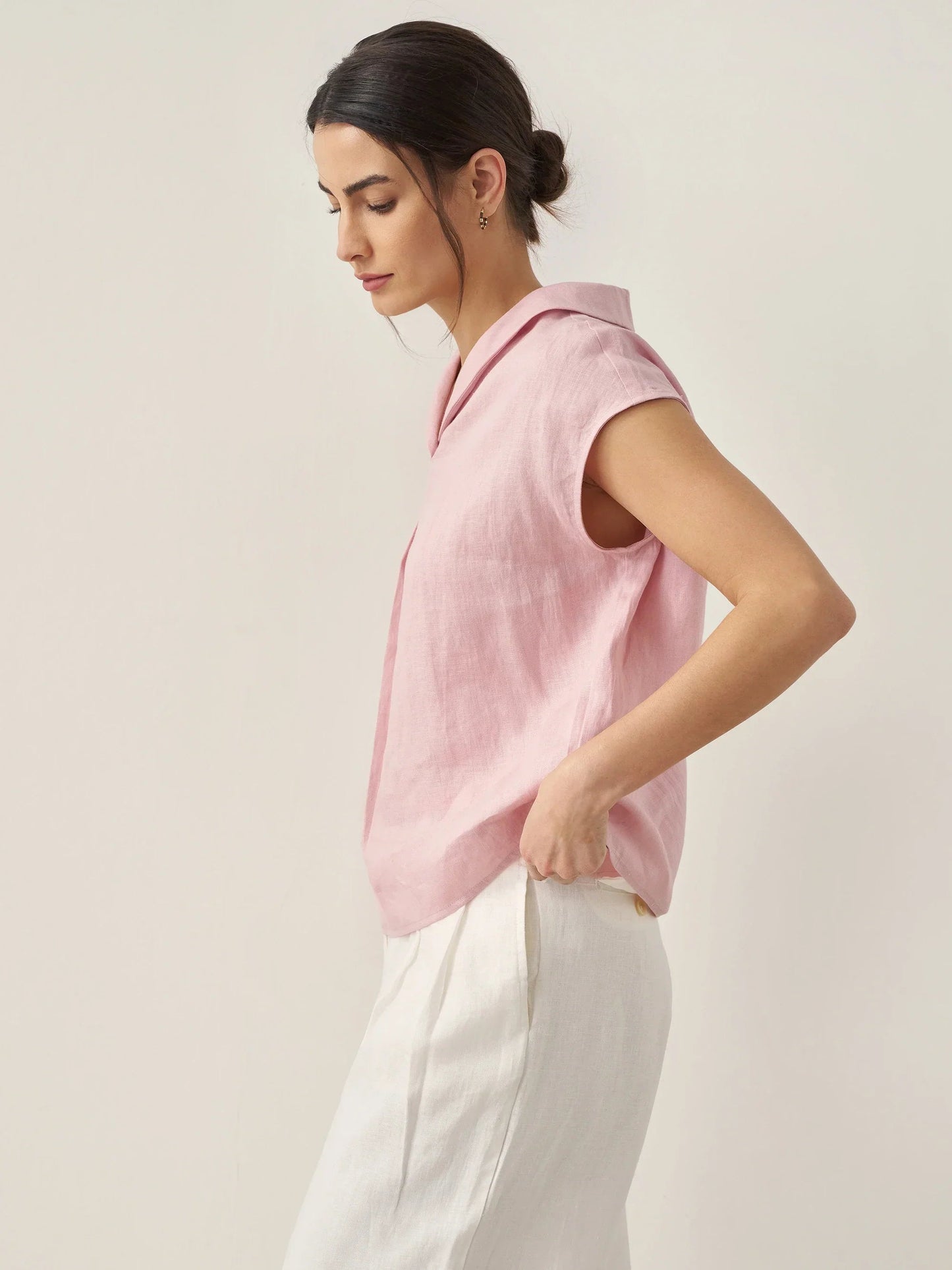 Lightweight Linen Top Women V-Neck