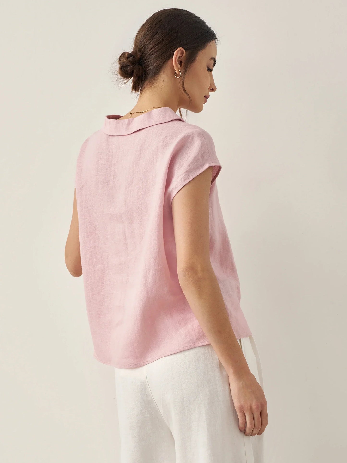 Lightweight Linen Top Women V-Neck
