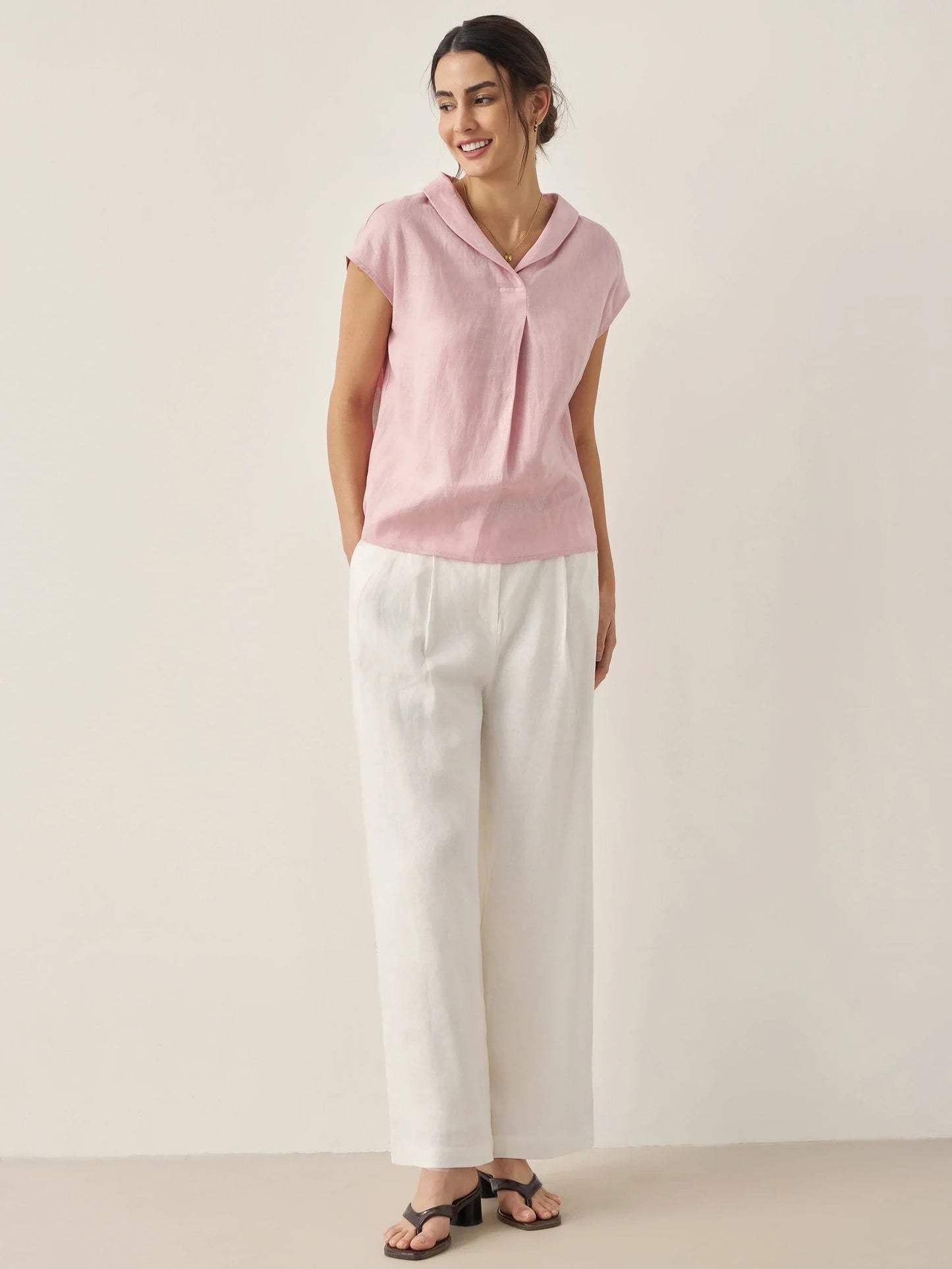 Lightweight Linen Top Women V-Neck