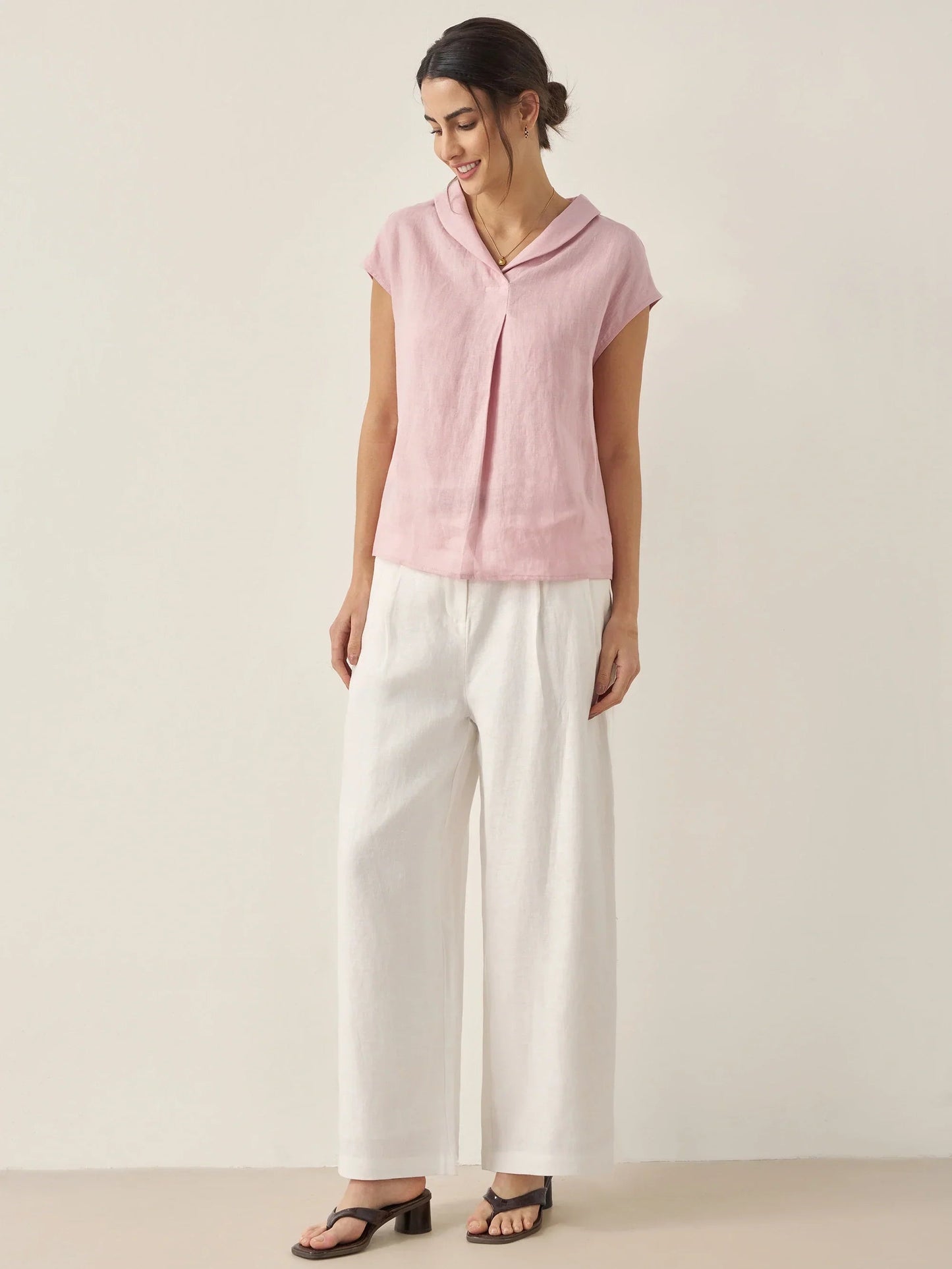 Lightweight Linen Top Women V-Neck