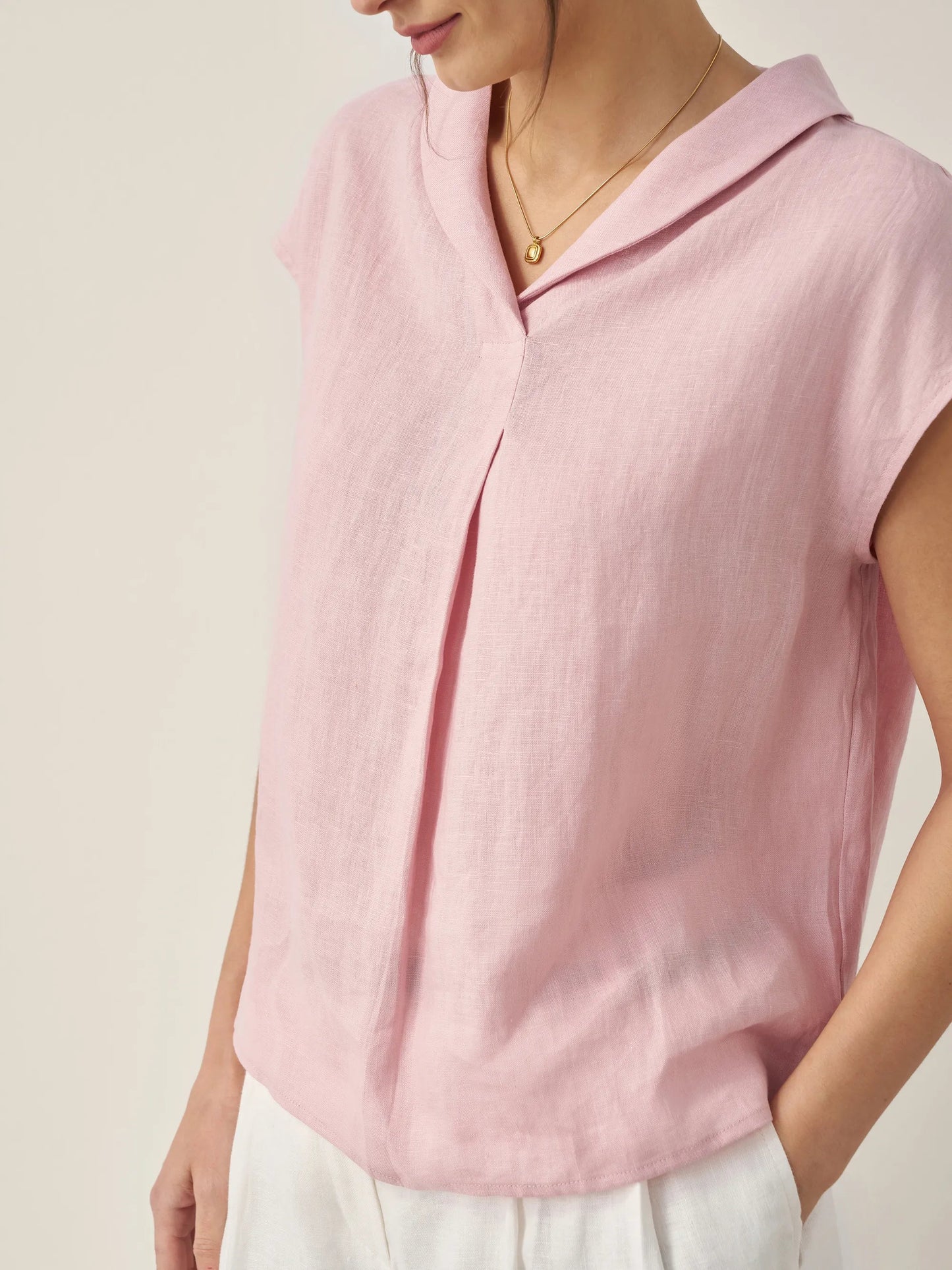 Lightweight Linen Top Women V-Neck