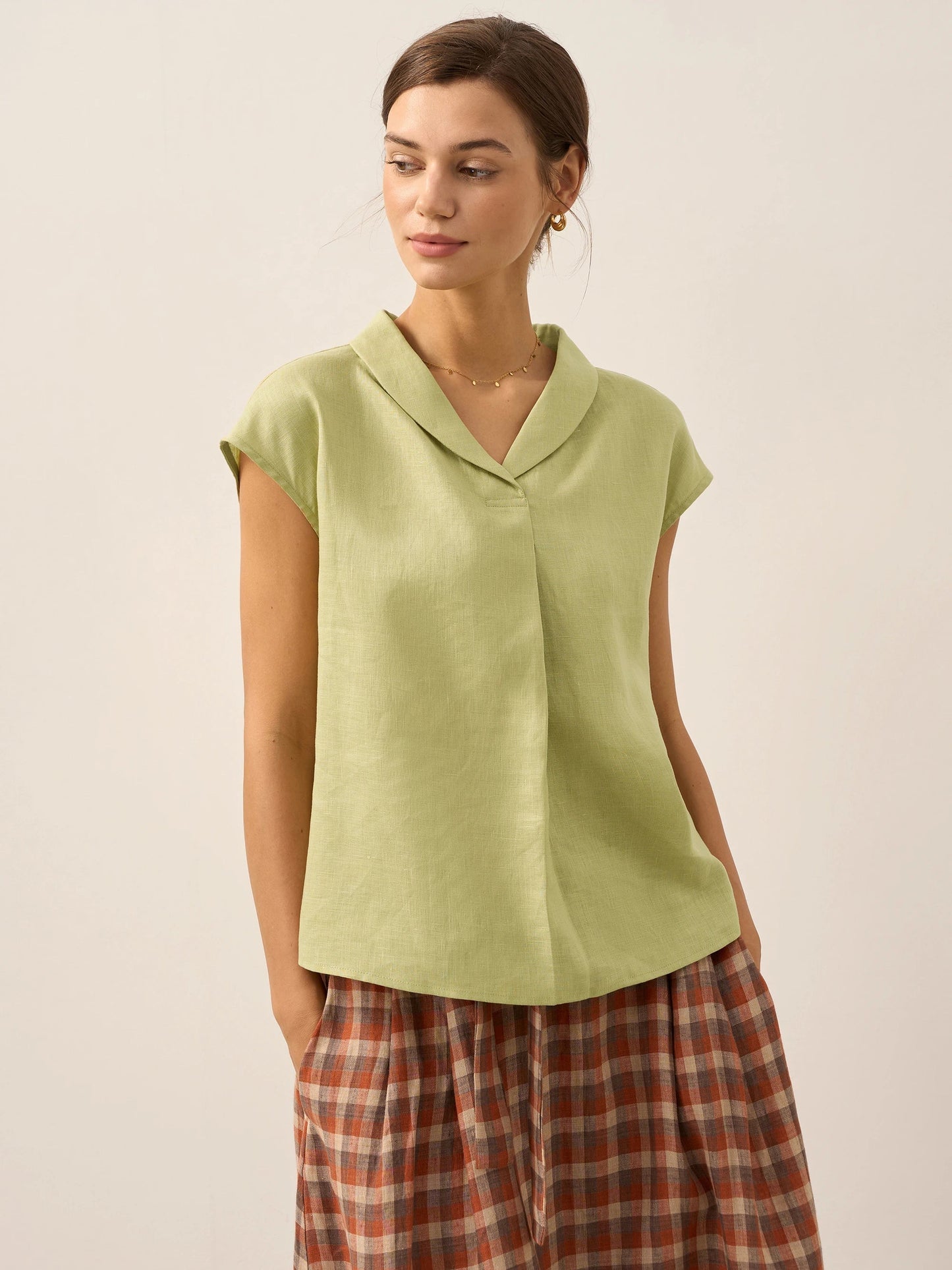 Lightweight Linen Top Women V-Neck