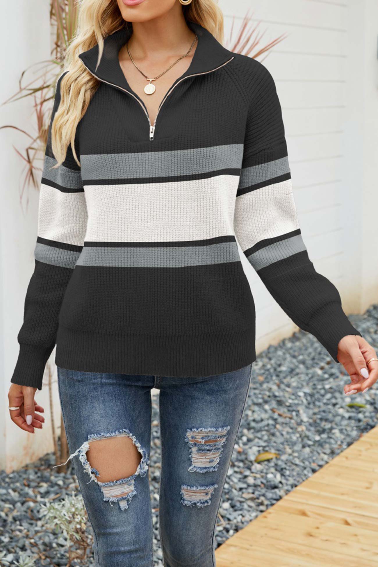 Lina Damenpullover – Bequemer Reversreißverschluss aus Baumwolle für kalte Tage warme Pullover Damen Damenpullover Baumwolle Bequem 6