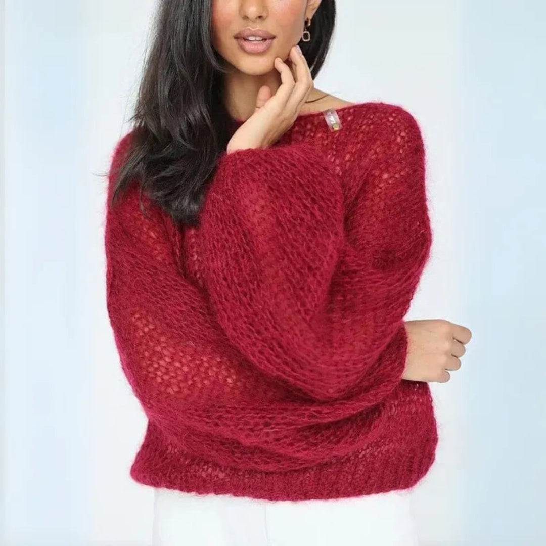 Maglione arioso in mesh con maniche a lanterna in misto mohair