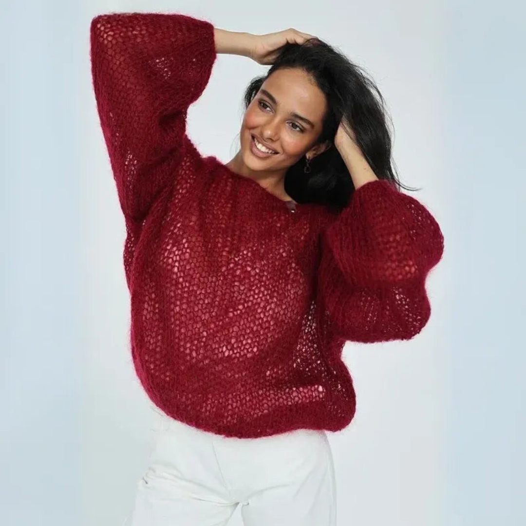 Maglione arioso in mesh con maniche a lanterna in misto mohair