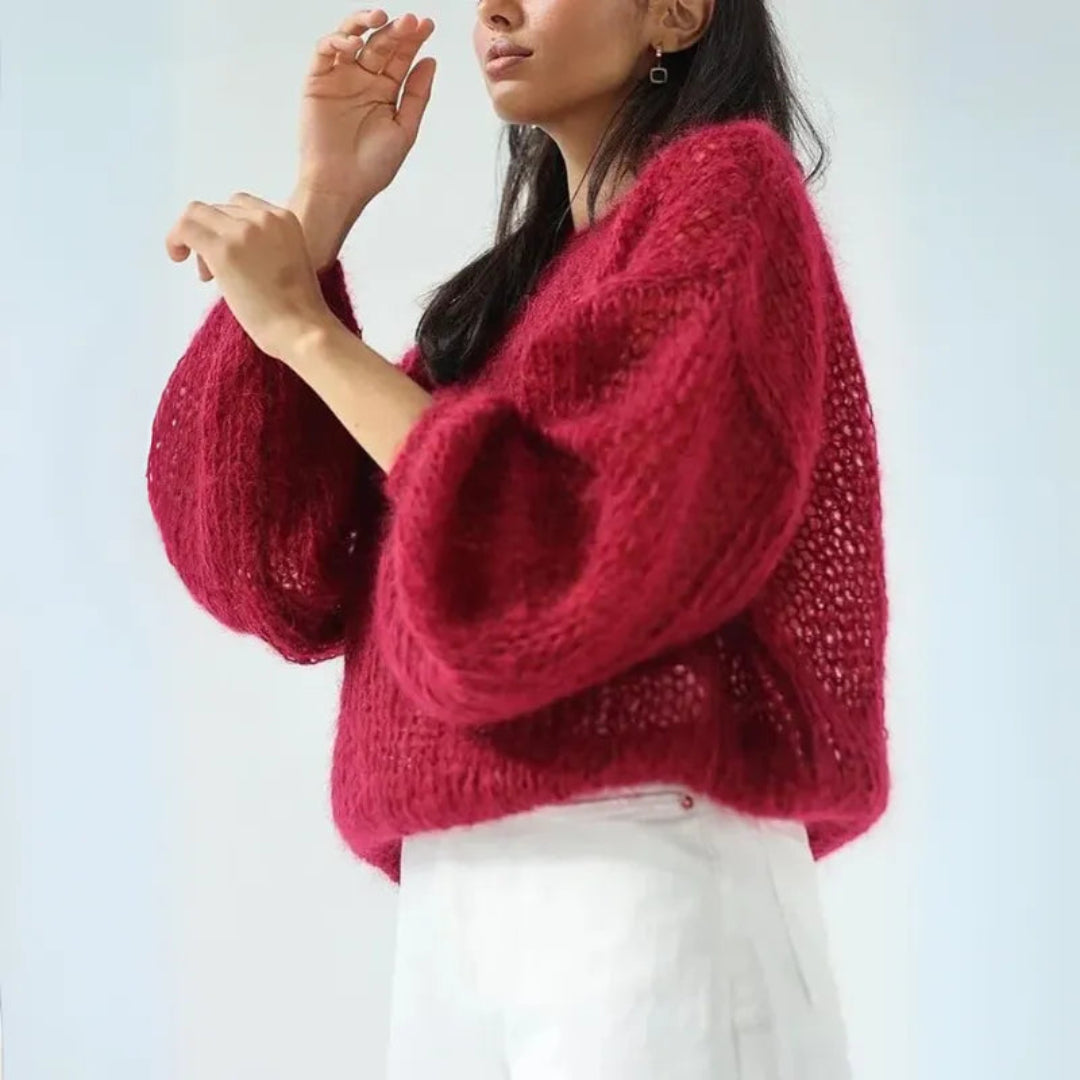 Maglione arioso in mesh con maniche a lanterna in misto mohair