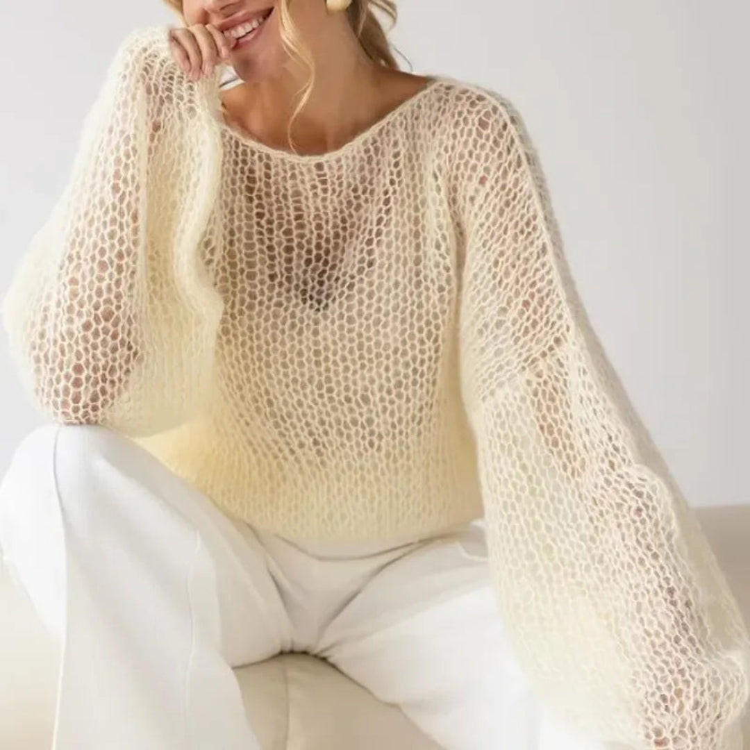 Maglione arioso in mesh con maniche a lanterna in misto mohair