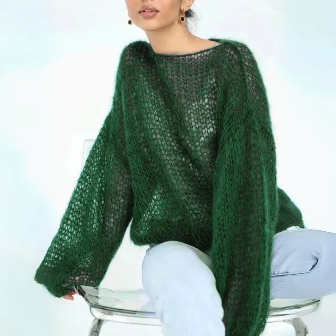 Maglione arioso in mesh con maniche a lanterna in misto mohair