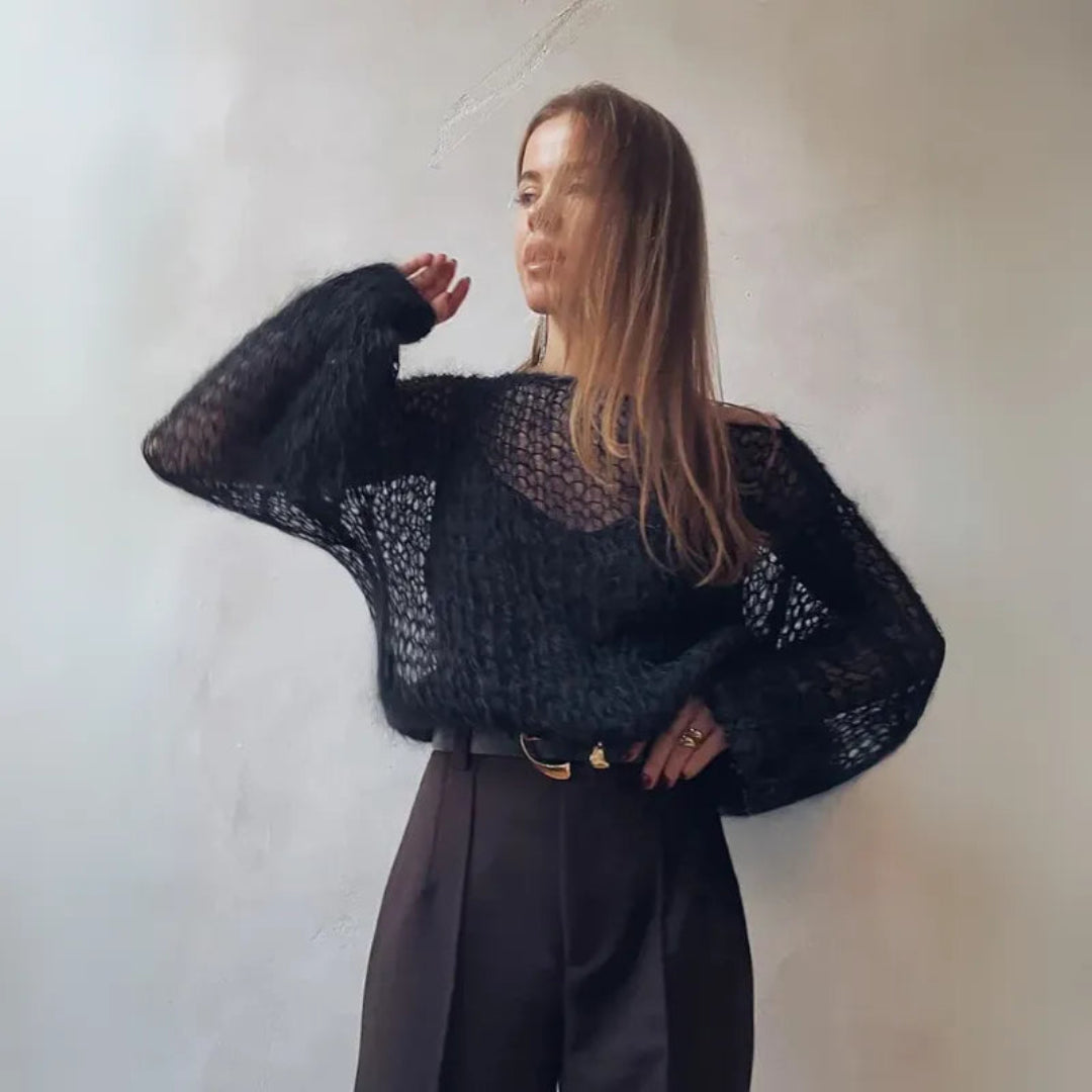Maglione arioso in mesh con maniche a lanterna in misto mohair