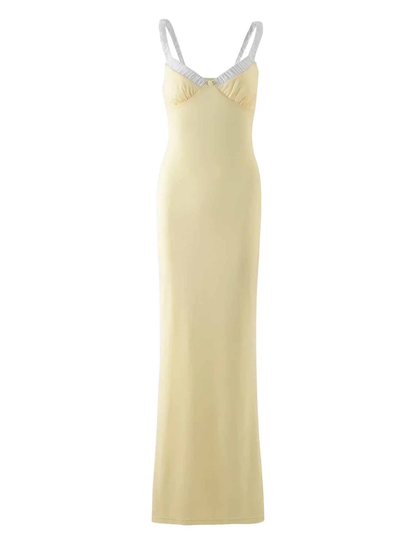 Maxi dress in lemon yellow with feminine silhouette