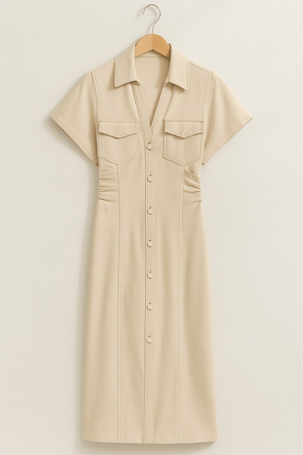 Midi-Hemdkleid für Damen mit Knopfleiste und Taillierung – Eleganter Retro-Stil, Baumwollmix, Verschiedene Farben, S-XL 1