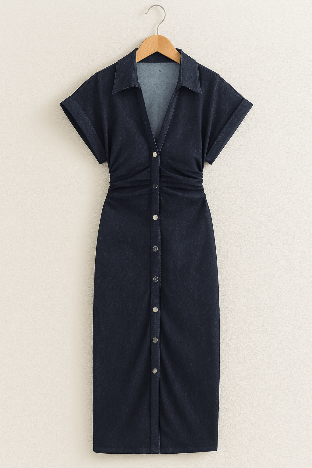 Midi-Hemdkleid für Damen mit Knopfleiste und Taillierung – Eleganter Retro-Stil, Baumwollmix, Verschiedene Farben, S-XL 3